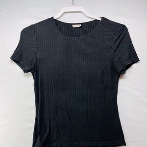 Free People Black Ribbed Short‎ Sleeve Top